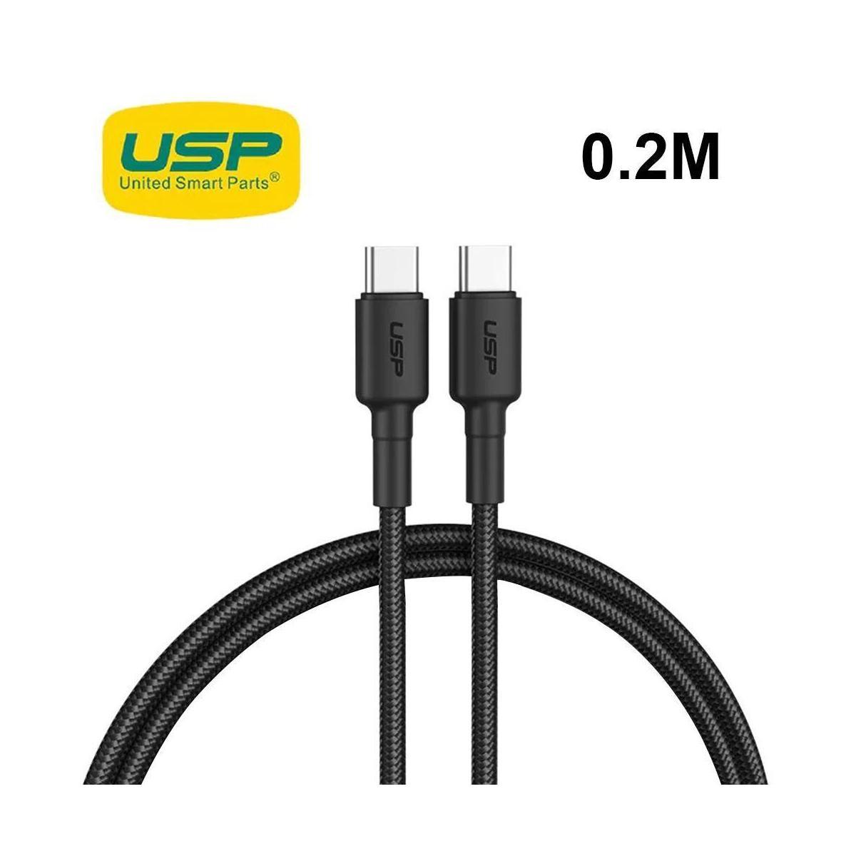USP BoostUp Braided USB-C to USB-C Cable 0.2M Black 3A 60W Fast Safe Charge
