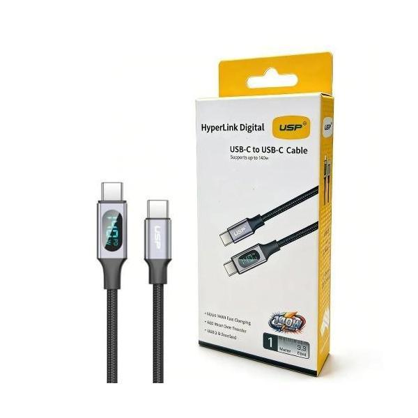 USP Braided HyperLink USB-C to USB-C 1M Black 140W PD Cable