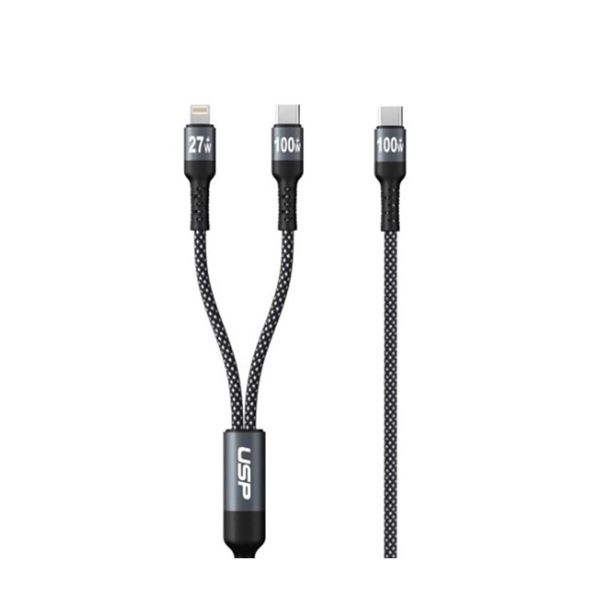 USP Braided USB-C to Lightning 27W USB-C 100W 1.2M Black Super Fast Charge Cable