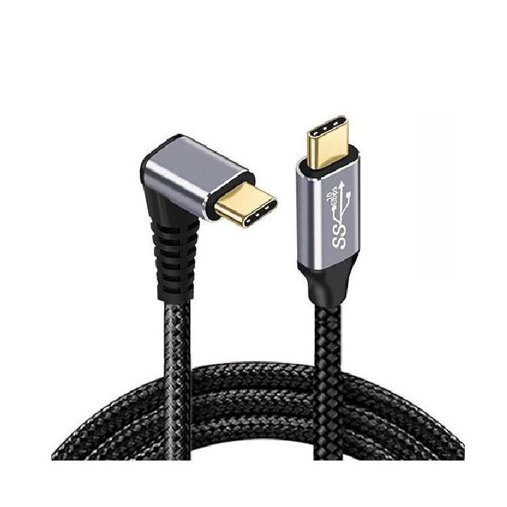USP Braided USB-C to USB-C Right Angle Cable 1M Black 100W 10Gbps Data Speed