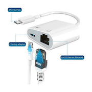 USP Lightning to Ethernet RJ45 LAN Adapter with Charging for iOS Devices