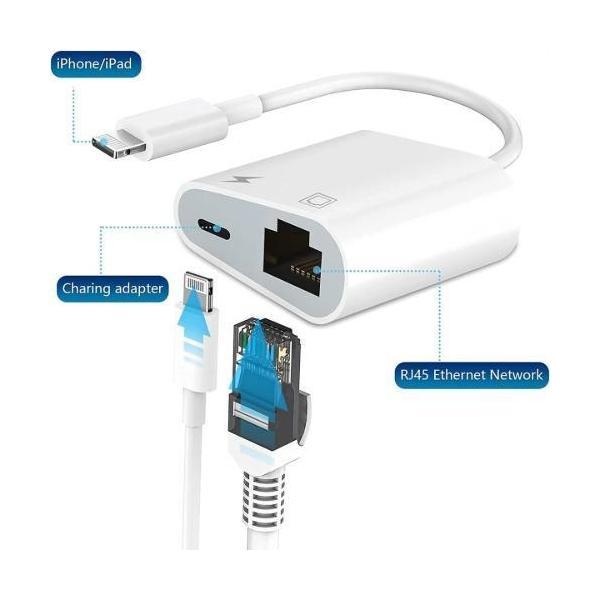 USP Lightning to Ethernet RJ45 LAN Adapter with Charging for iOS Devices
