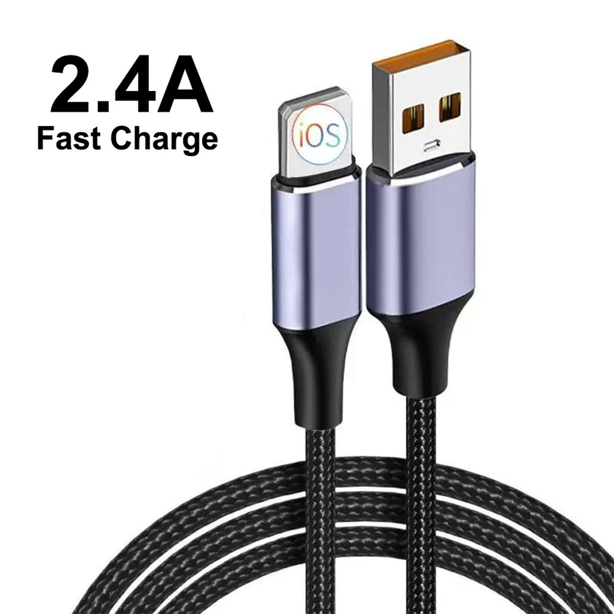USP Lightning to USB-A Cable 30CM Purple 2.4A Rapid Charge Nylon Weaving