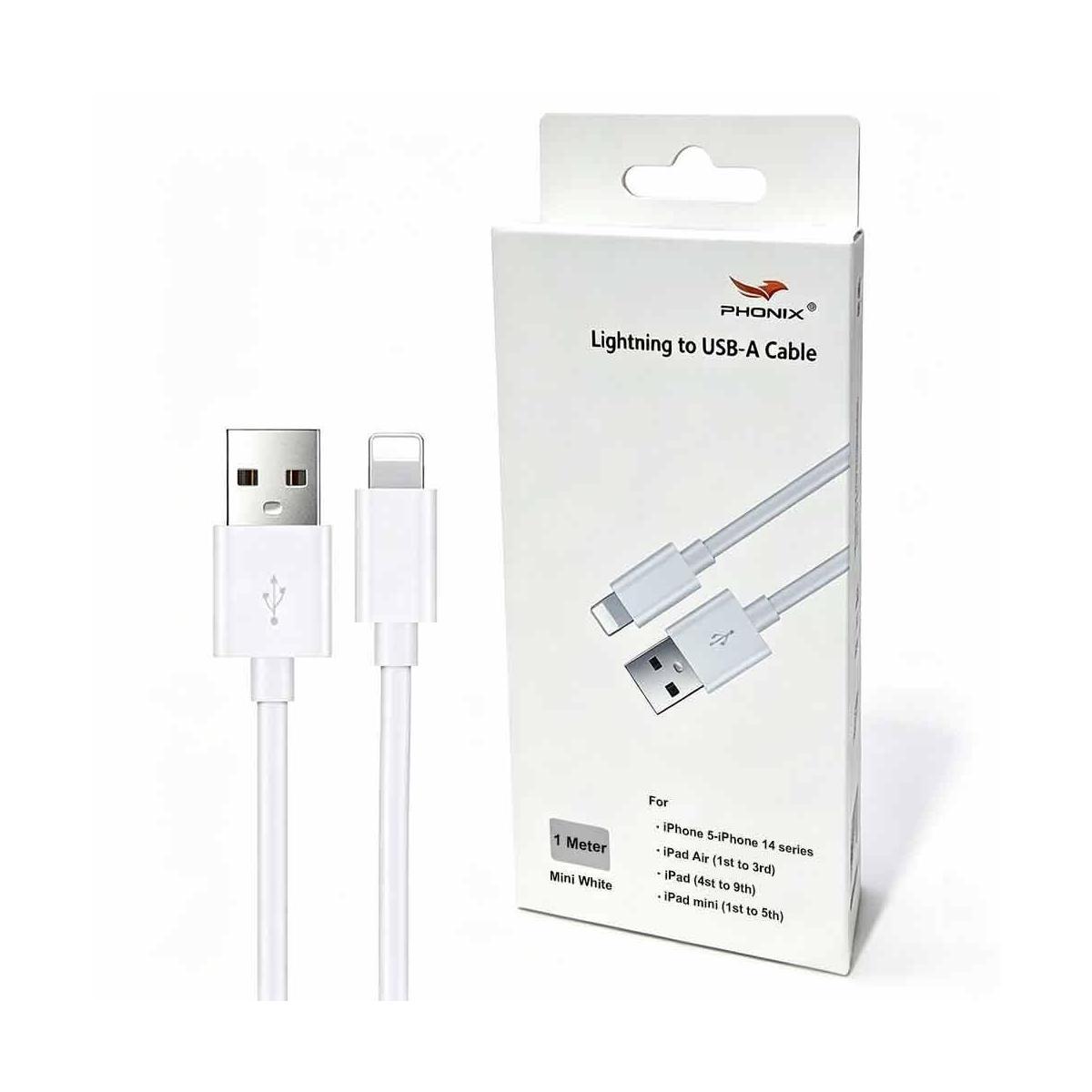 USP Lightning to USB-A Mini Cable 1M White Fast Charge Durable