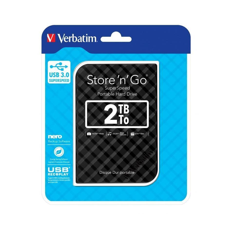 Verbatim 2TB 2.5" USB 3.0 Black Store'n'Go HDD Grid Design Ultra Portable High Speed