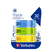 Verbatim 32GB Pop-Up USB 2.0 Triple Pack Assorted Bright Colours