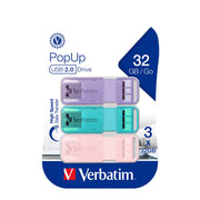 Verbatim 32GB Pop-Up USB 2.0 Triple Pack Assorted Pastel Colours
