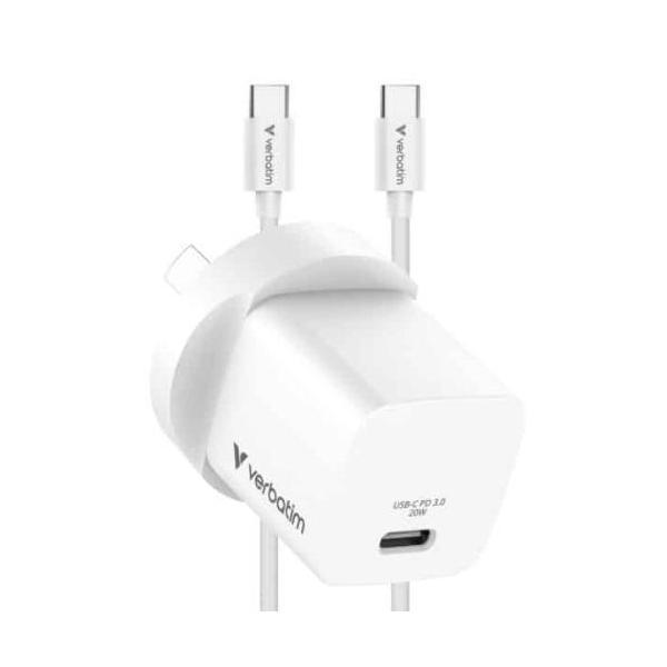 Verbatim Mini GaN 20W USB-C Charger PD 3.0 PPS QC 3.0 White