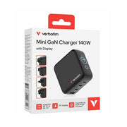 Verbatim Mini GaN Charger 140W with Display Premium 4-port GaN wall charger