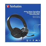 Verbatim Multimedia Headset with ANC and Boom Mic Black