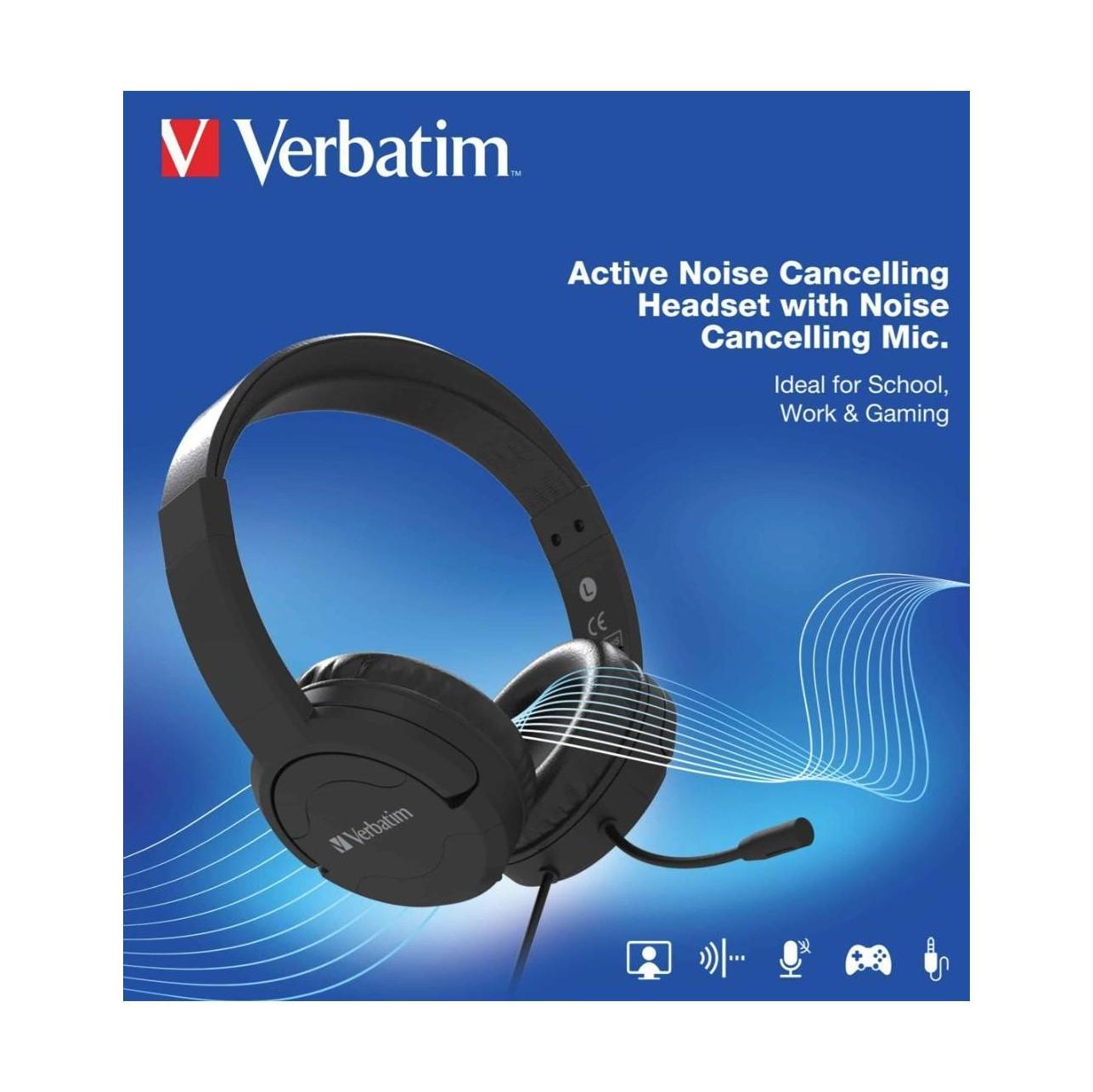 Verbatim Multimedia Headset with ANC and Boom Mic Black