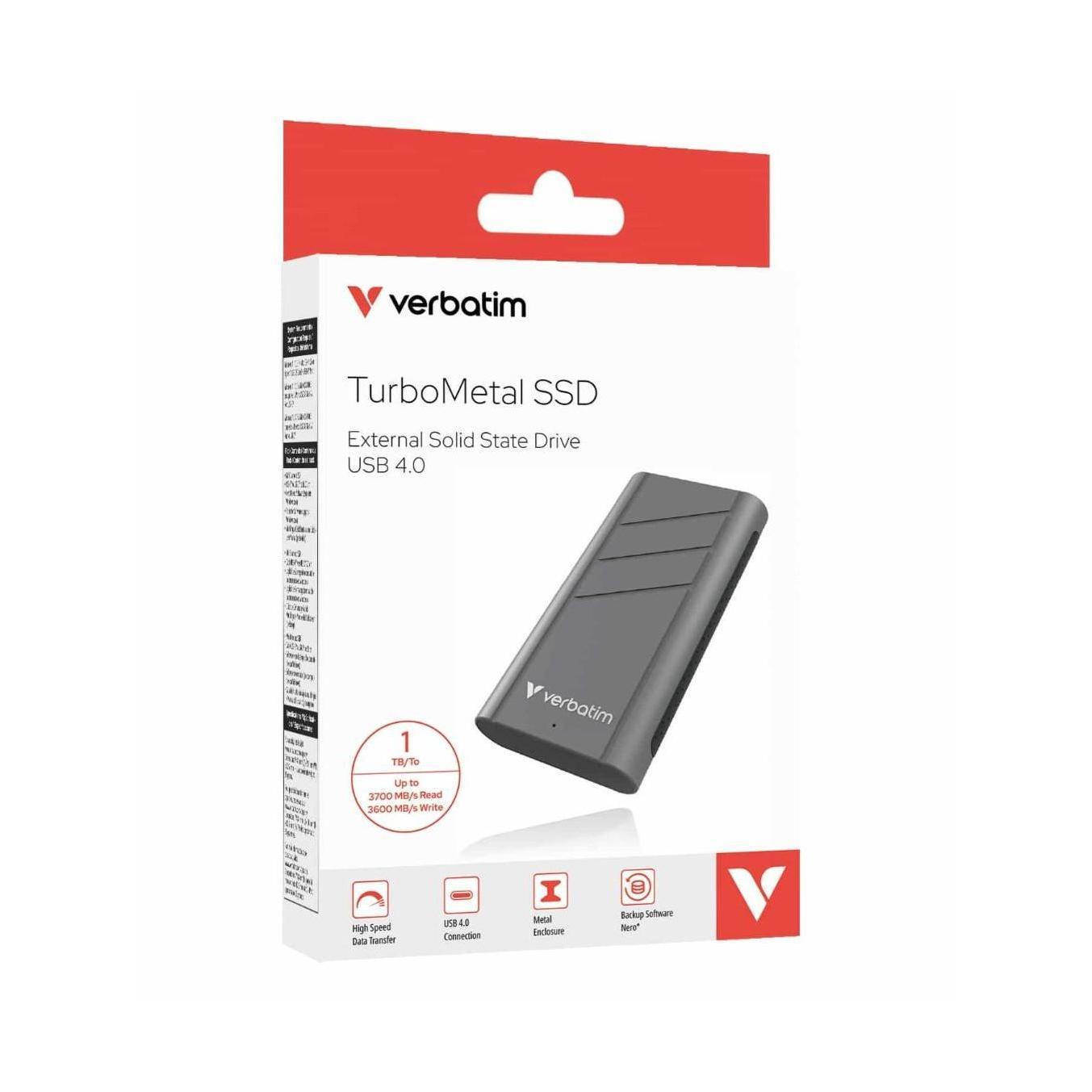 Verbatim TurboMetal SSD USB 4.0 1TB High Speed Data transfer – up to 3700 MB/...