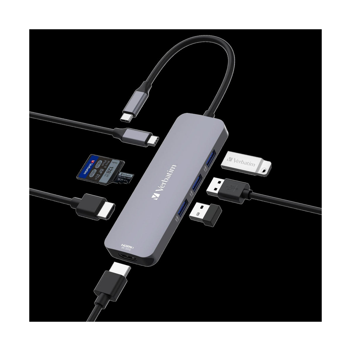 Verbatim USB-C Pro Multiport Hub 8 Ports 2x HDMI 3x USB-A SD microSD USB-C PD